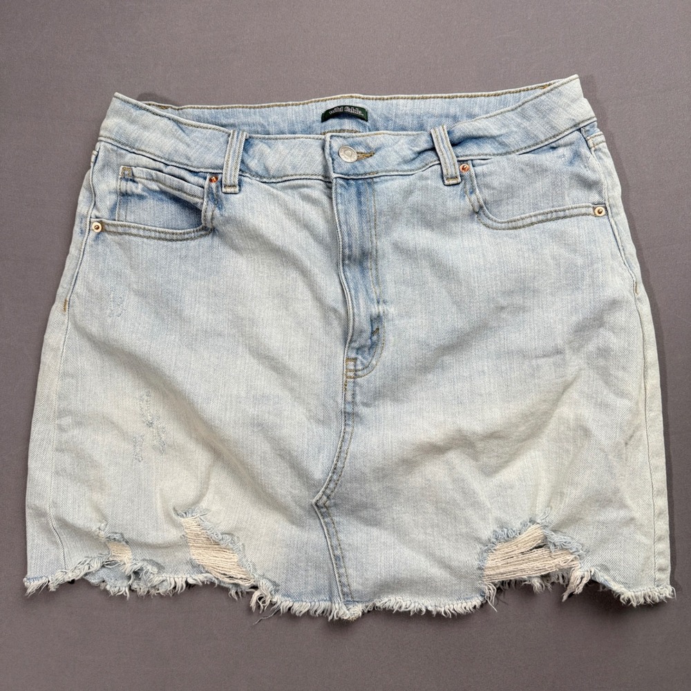 Wild Fable Denim Mini‎ Skirt Distressed Frayed Hem Light Wash Size 14